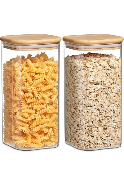 Generic SKY-TOUCH Glass Storage Jars, Airtight Food Canisters, with Bamboo Lid, 50oz Storage Jar for Serving