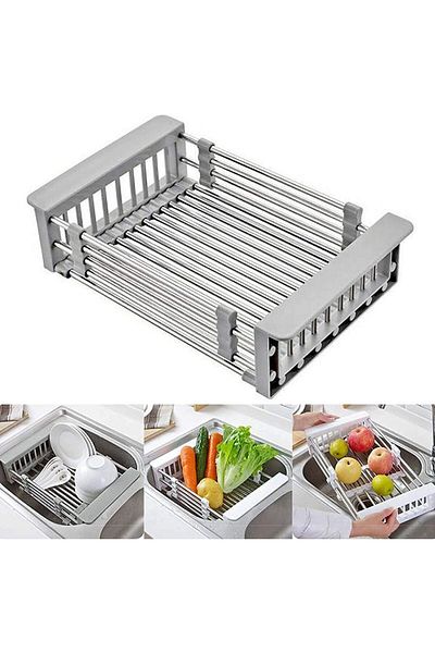 Generic Arabest Extendable Over the Sink Stainless Steel Colander Fruits and Vegetables Drain Basket Adjust