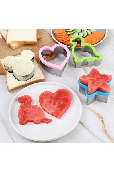 Generic Tazweeq Sandwich Cookie Cutters Set, 12PCS Stainless Steel Sandwich Cutters for Kids, Dinosaur Hear