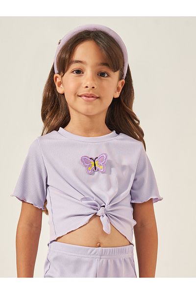 Styli toddler girls tie front top and pants set