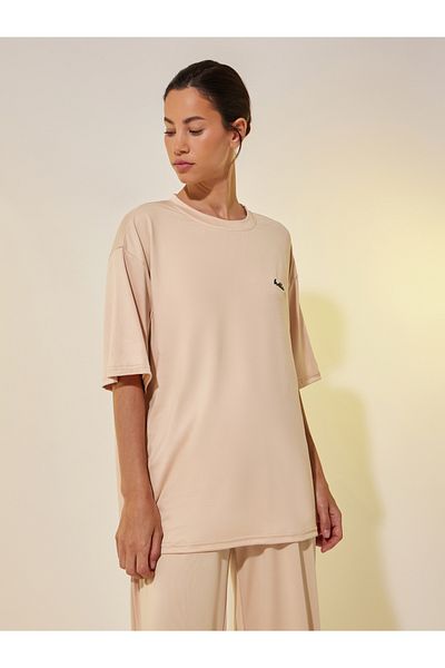 Styli Embroidered Detail Dropped Shoulder T-Shirt and Straight Pyjama Set