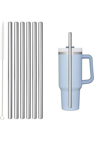 Generic Tazweeq 40 oz 30 oz Replacement Straws for Stanley Mugs, 6 Pack Reusable Straws with Cleaning Brush