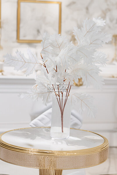 Yapay Çiçek Deposu Yapay Çınar Yaprağı Demeti 60 cm Kırık Beyaz