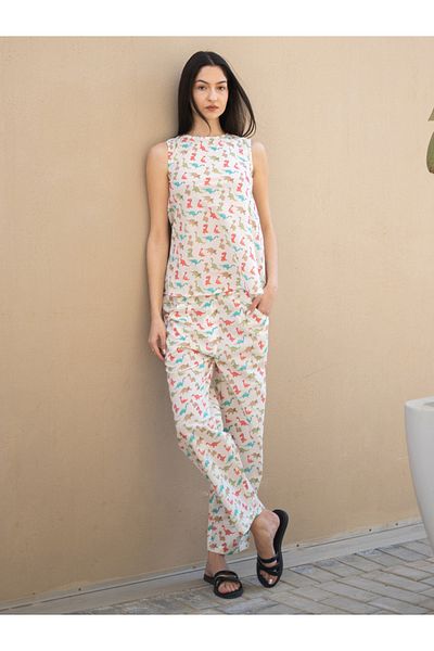 Sanskrutihomes By Styli All-Over Printed Sleeveless Top and Straight Pyjama Set