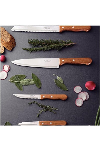 TRAMONTINA Dynamic 4-Piece Knife Set, Stainless Steel Blades with Natural Wood Handles