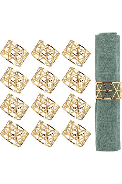 Generic Khazna Gold Napkin Rings, Gold Napkin Ring Holders Set of 12 for Dining Anniversary Birthday Candle