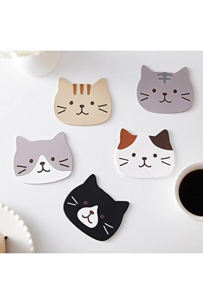 Arabest 5-Pack Cute Cat Cup Mats,Rubber,Non-Slip,Coasters,Heat Insulated,for ...