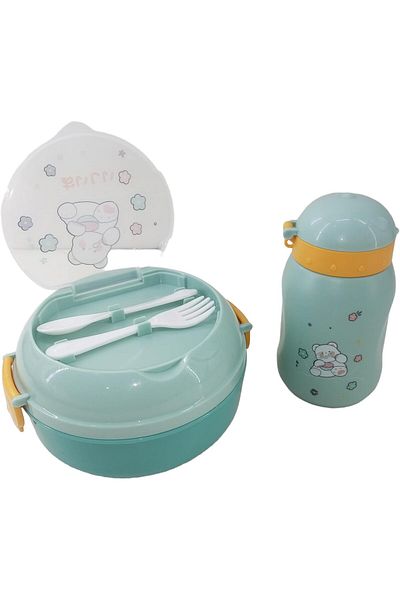 Generic Plastic lunch box and multi-colored round water bottle