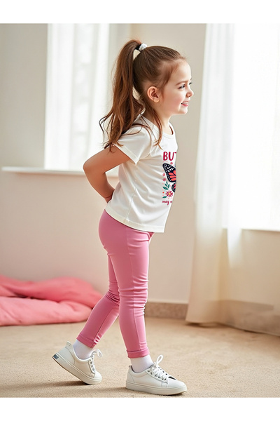 Take Two By Styli Kids Pink Butterfly Printed T-Shirt & Leggings 2 pcs Set