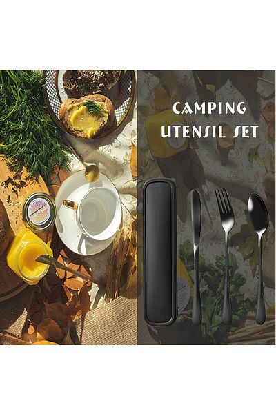 Generic SWIUKPHE Portable Utensils Set with Case 4 pcs, Stainless Steel Reusable Silverware for Lunch Campi