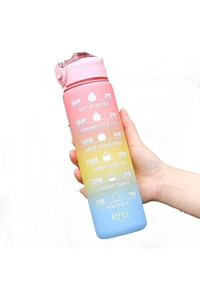 Generic Motivational Water Bottle with Time Markers | Leakproof, BPA-Free Sports Bottle with Carry Strap |