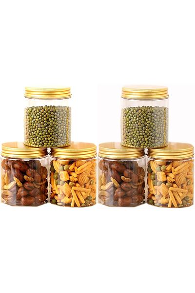 Generic Alsaqer Jam-Petjar/Plastic Bottle with Lid 6-Pieces Set, 150 ml Capacity, Gold