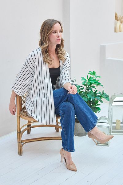 Fulla Moda Striped Burlap Fabric Kimono