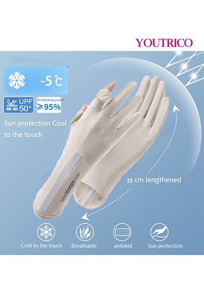 Youtrico Sun Protection Gloves Summer Cycling Fingerless Gloves For Driving Spf50 High Protection