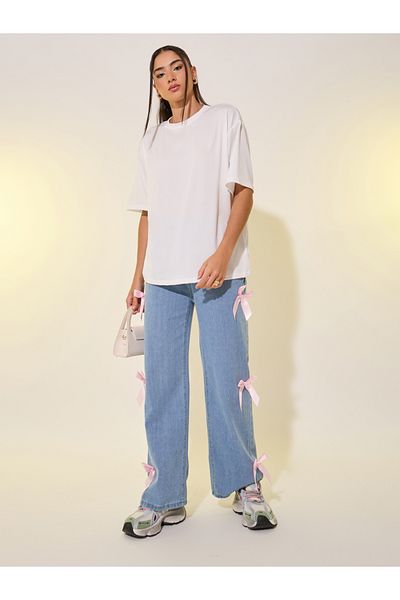 Styli Round Neck Back Slogan Print T-Shirt
