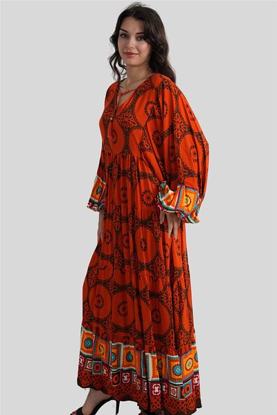 Miss Boheme Orange Floral Patterned Bohemian Dress