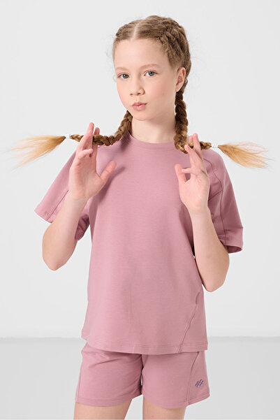 TOMMY LIFE Gül Kurusu Pamuklu Yumuşak Dokulu Standart Fit Basic Kız Çocuk Şort Takım - 75184