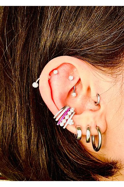 Markiz Takı Plum Stone Detailed Pearl Cartilage Earrings - Compressed