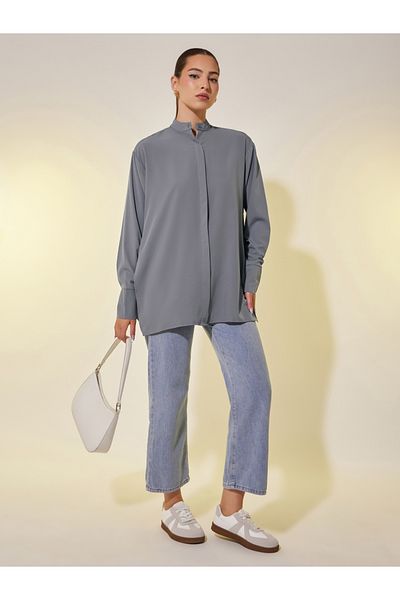 Styli Solid Long Sleeve Oversized Shirt