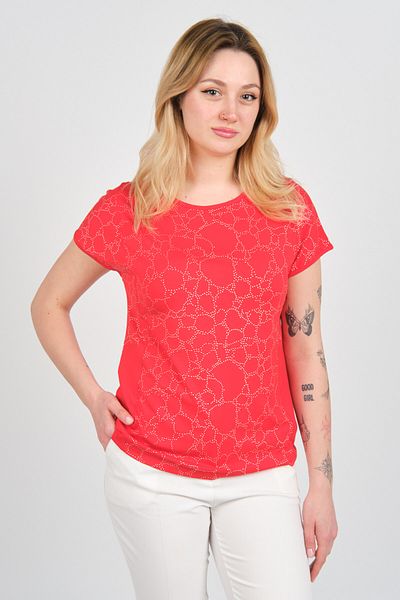 Sistas Women Short Sleeve Stone Decorated Crew Neck Blouse 24227 Red