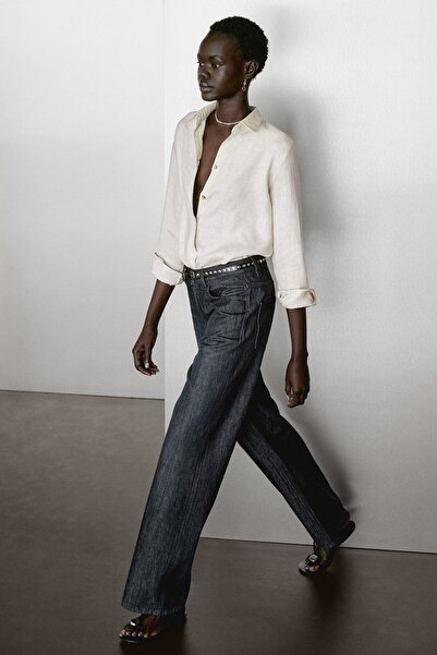Massimo Dutti Dökümlü %100 keten gömlek