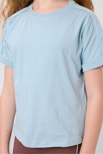 TOMMY LIFE Light Blue Cotton O-Neck Oversize Fit Basic Girl's T-Shirt - 75182