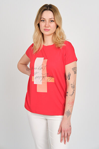 Sistas Women's Print Pattern Low Arm Crew Neck Blouse 24272 Red