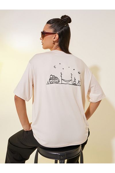 Styli Back Graphic Print Round Neck Oversized T-Shirt