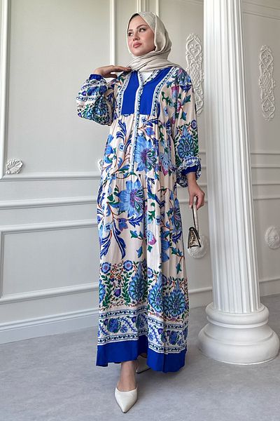 InStyle Floral Ethnic Blue Viscose Dress