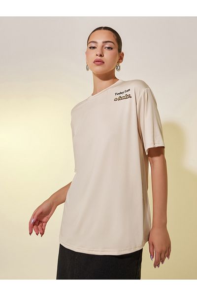 Styli Slogan Print Round Neck Regular Fit T-Shirt