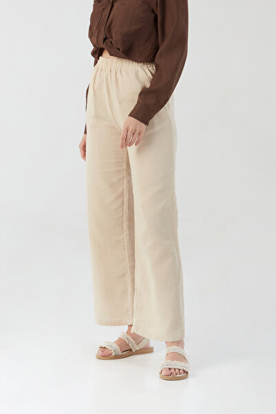 Fulla Moda Λινό παντελόνι με ελαστική μέση και τσέπη