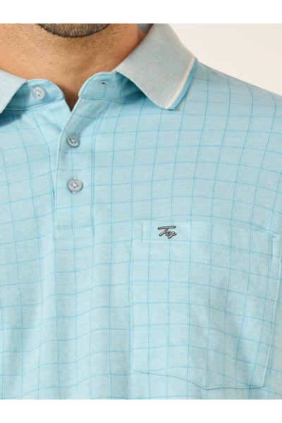 Fort Collins By Styli Men Blue Checked Pocket Detail Polo T-Shirt