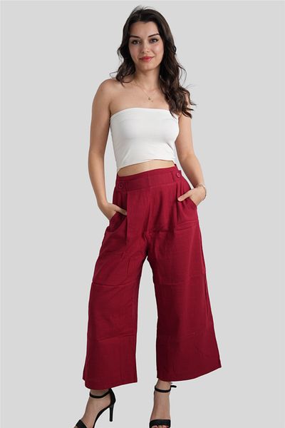 Miss Boheme Red Button Detailed Trousers