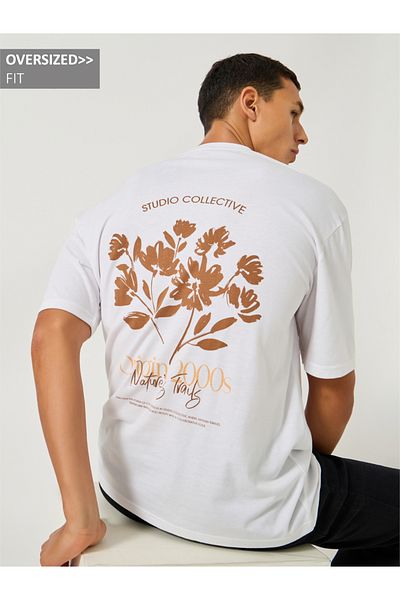 Styli Back Botanical Graphic Print Oversized T-Shirt