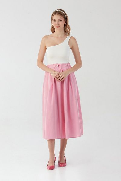 Fulla Moda Buttoned Zippered Terycoton Skirt with Elastic Waist