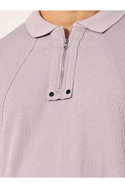 Fort Collins By Styli Men Purple Rib Knit Half-Zip Polo T-Shirt