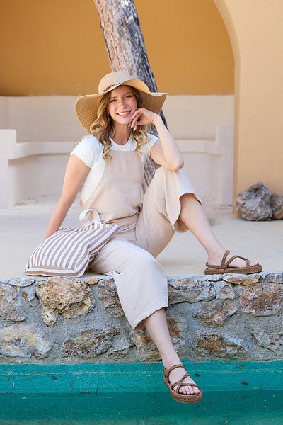 Fulla Moda İì‡P Strappy Ayrobin Fabric Casual Jumpsuit
