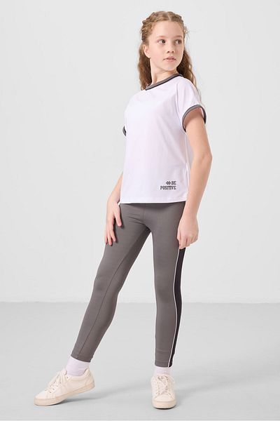 TOMMY LIFE White-Dark Gray O Neck Side Stripe Detailed Standard Fit Performance Girls' Tights Suit - 75191