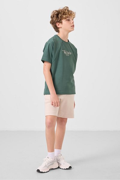 TOMMY LIFE Pantaloni scurți de bază pentru băiat, din bumbac bej, cu textura moale, cu potrivire standard - 11293