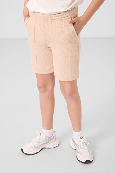 TOMMY LIFE Bej Pamuklu Yumuşak Dokulu Standart Fit Basic Erkek Çocuk Şort - 11289