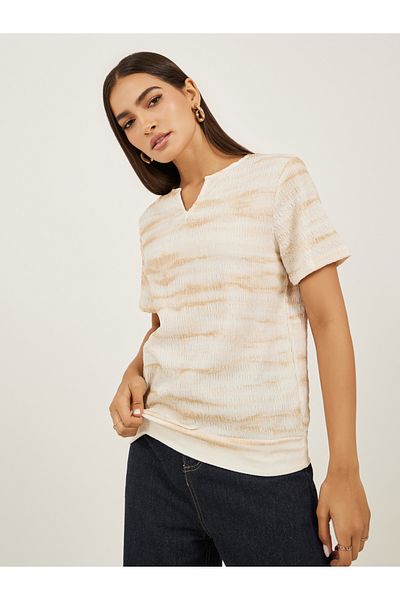 Styli Textured Notch Neck Regular Fit T-Shirt