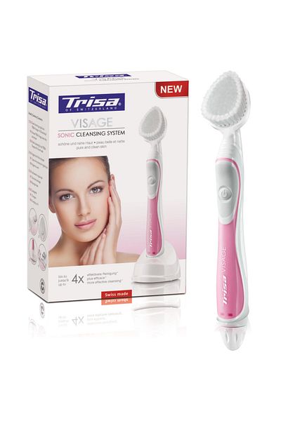 Trisa Visage Sonic Cleansing System Rechargeable Facial Cleansing Brush 678333 Pink