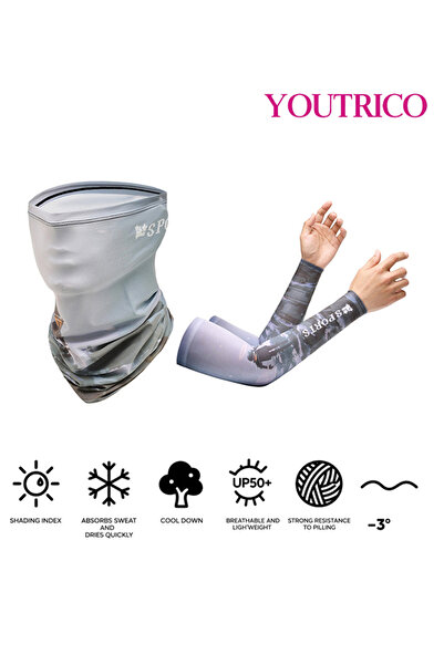 Youtrico مجموعة قفازات/قناع للوجه من آيس سيلك للقيادة/ركوب الدراجات بعامل حما...