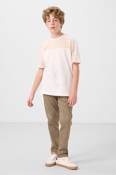 TOMMY LIFE Ecru Cotton Soft Textured Oversize Fit Embroidered Boy's T-Shirt - 11290