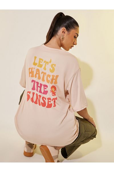 Styli Round Neck Back Slogan Print T-Shirt