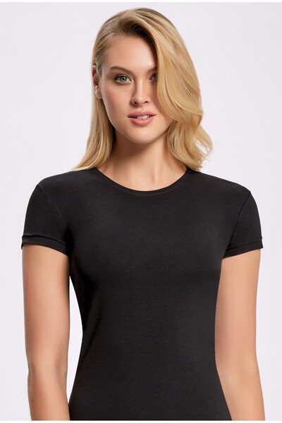 İLKE İÇ GİYİM Lycra Round Neck Γυναικείο T-shirt Μαύρο