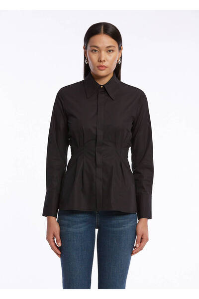 Knitss Pile Detaylı Siyah Saf Pamuk Gömlek