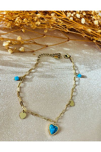 Markiz Takı Blue Heart Detail Steel Anklet