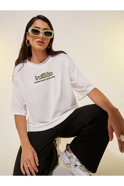 Styli Round Neck Slogan Print T-Shirt