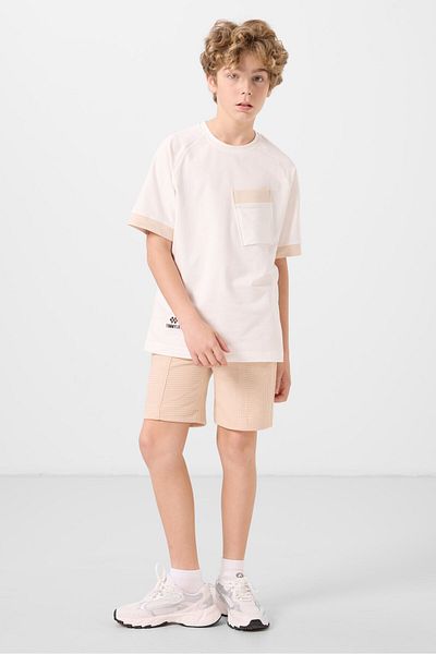TOMMY LIFE Pantaloni scurți de bază pentru băiat, din bumbac bej, cu textura moale, cu potrivire standard - 11289